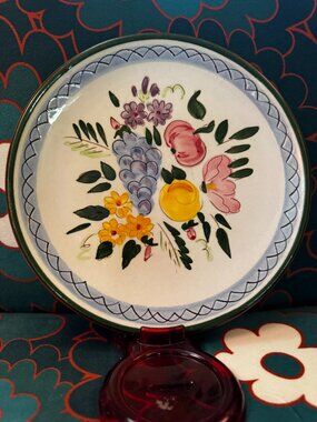 Stangl Pottery 8 1/8" Red Pottery Plate, Fruits & Flowers, Vintage Circa 1960s